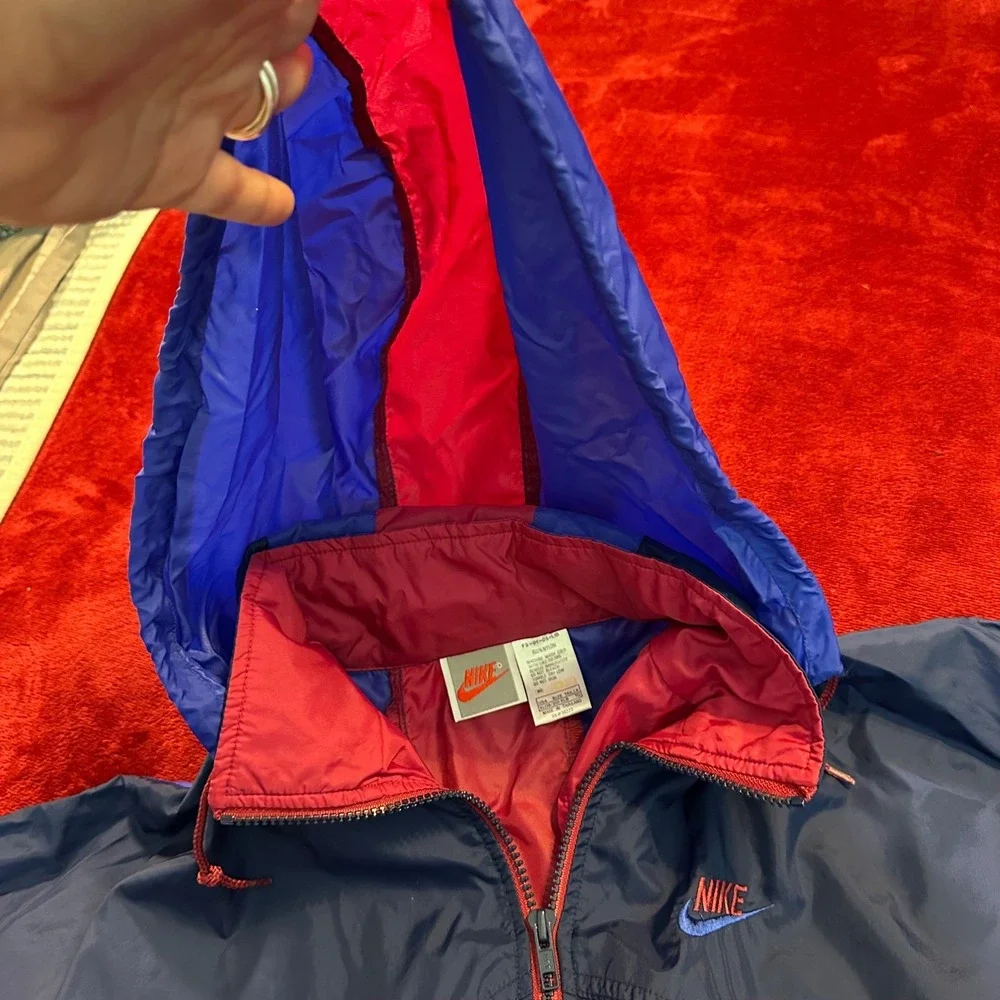 Vintage Nike Windbreaker‎ Jacket Kids XL 18/20 Navy Red Purple Colorblock Zip Up